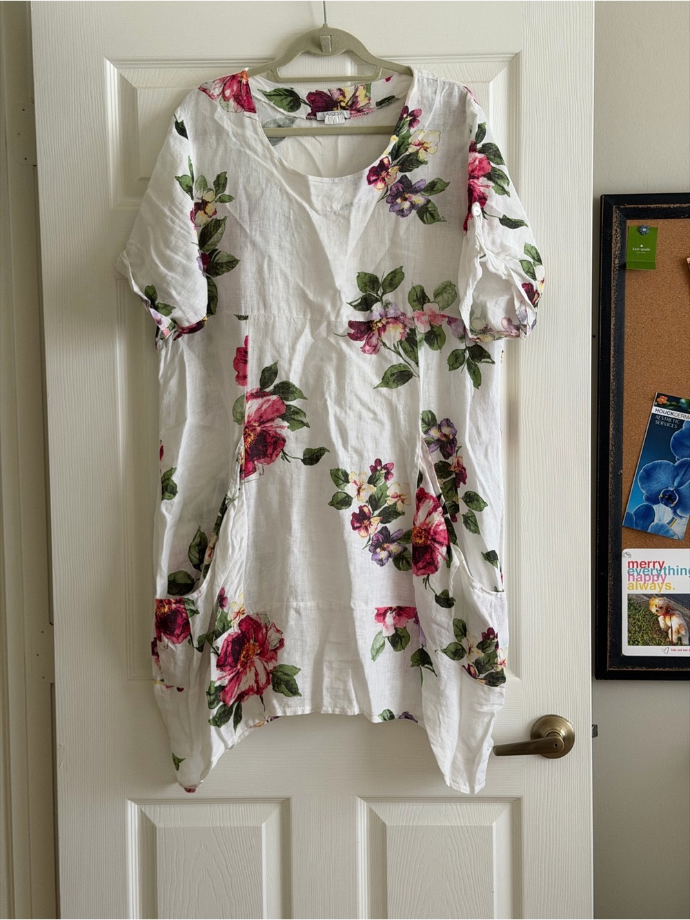 Vasna Floral Linen Tunic with Pink & Yellow Blooms